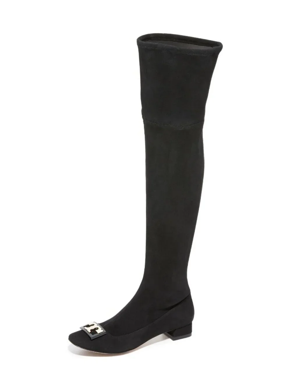 $650 TORY BURCH Gigi Stretch Over the Knee Boots RIDING BLACK GOLD LOGO 5 (M31)